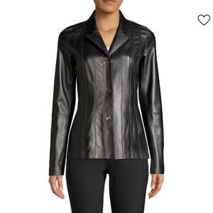 NWT $1,298 Lafayette 148 New York Black Warrick Leather Jacket Size 12